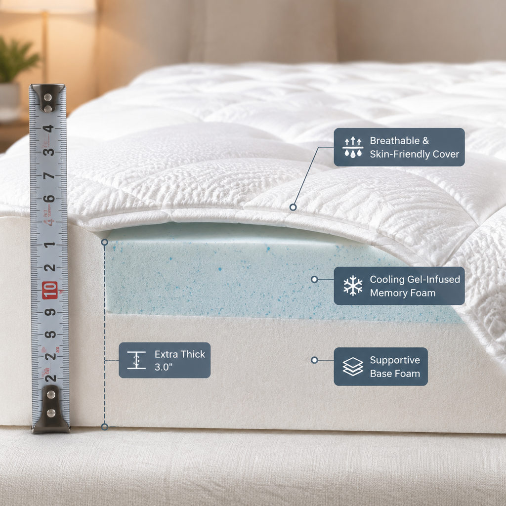 Best Soft Mattress Topper for a Bed That Feels Hard 2 best soft mattress topper — mattress topper foam layer and thickness detail