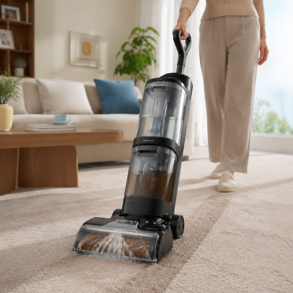 best steam vacuum for carpet — carpet cleaner machine deep cleaning a living-room carpet