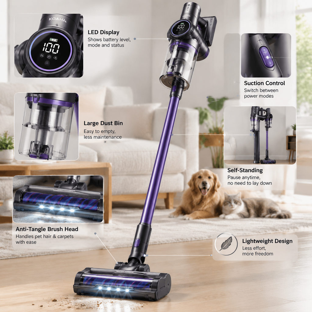 best stick vacuum — close-up of vacuum features and specs