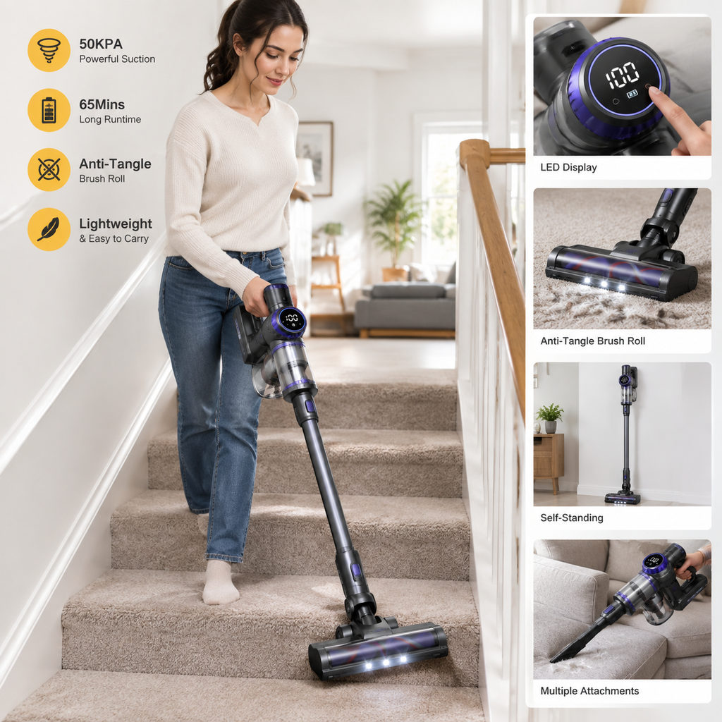 best stick vacuum — using the vacuum, how-to scene