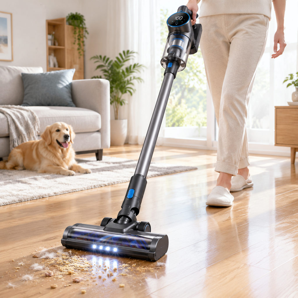 best stick vacuum — vacuum cleaning a home floor