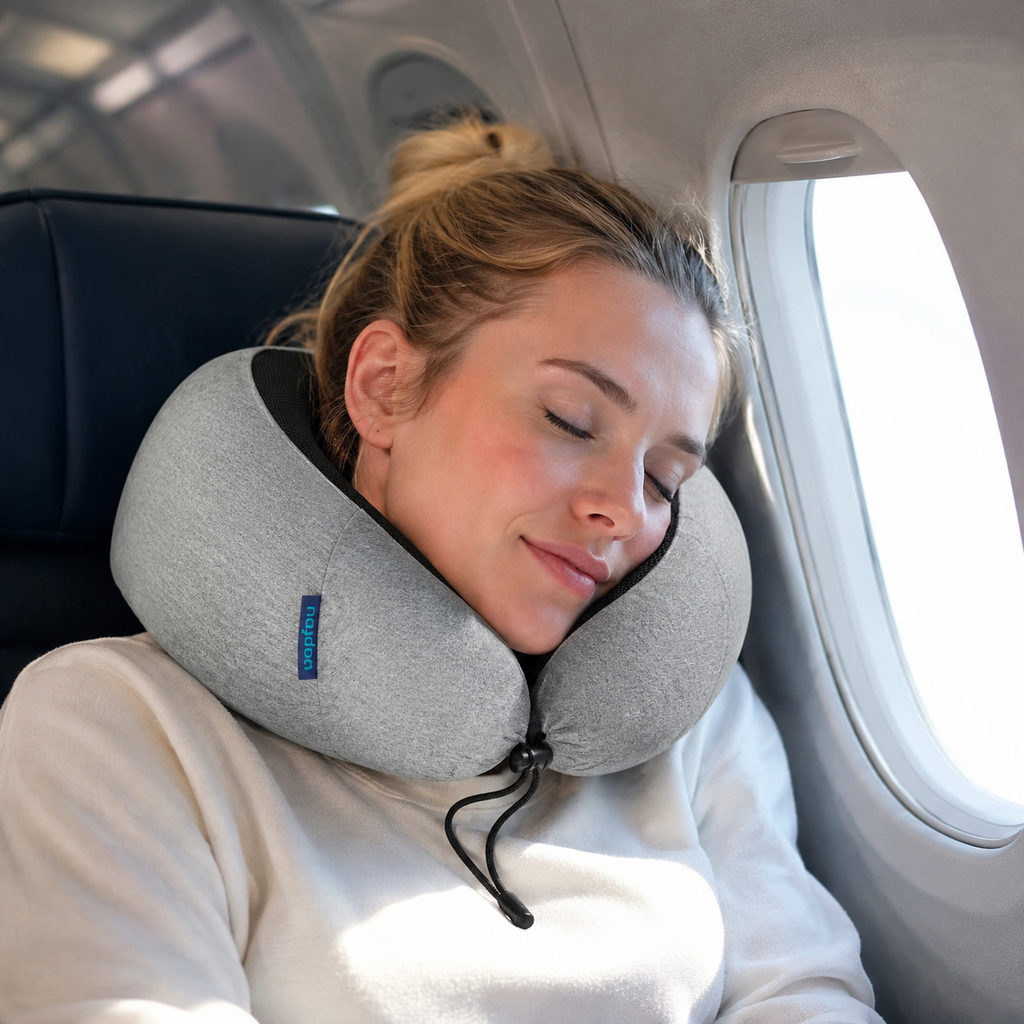Best Travel Neck Pillow That Actually Holds Your Head 2 best travel neck pillow — side sleeper using the pillow
