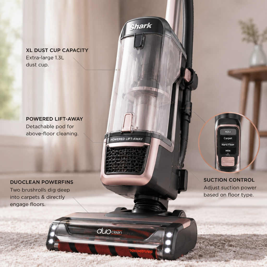 best vacuum for carpet — close-up of vacuum features and specs