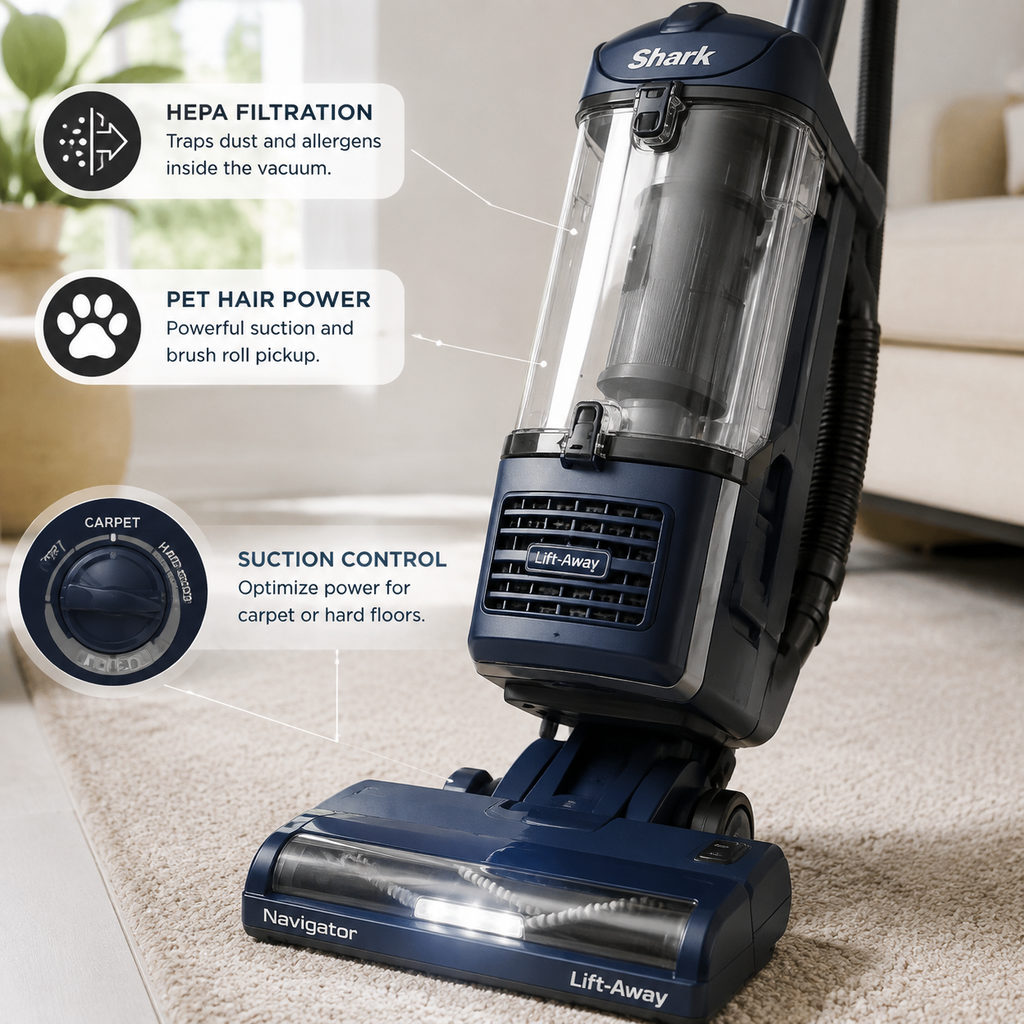 best vacuum for hardwood floors — close-up of vacuum features and specs