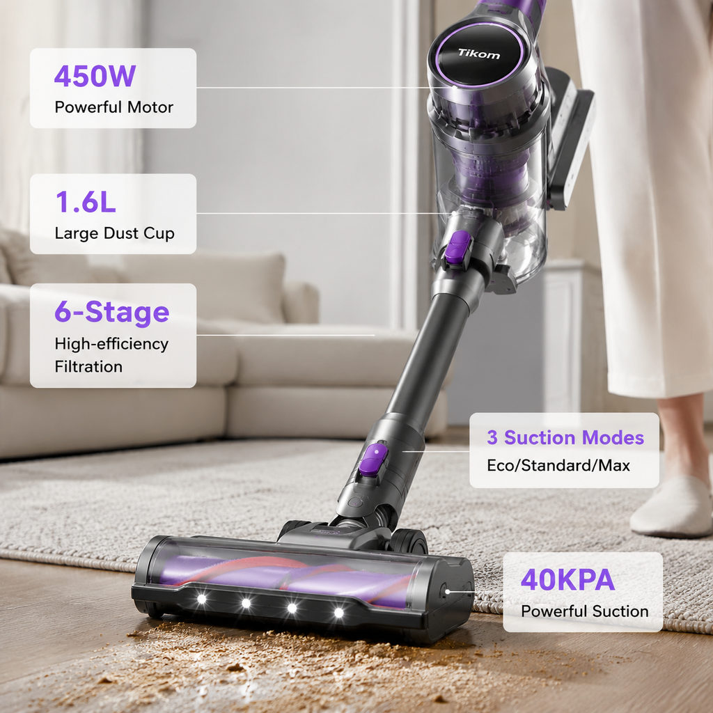 best vacuum for stairs — close-up of vacuum features and specs