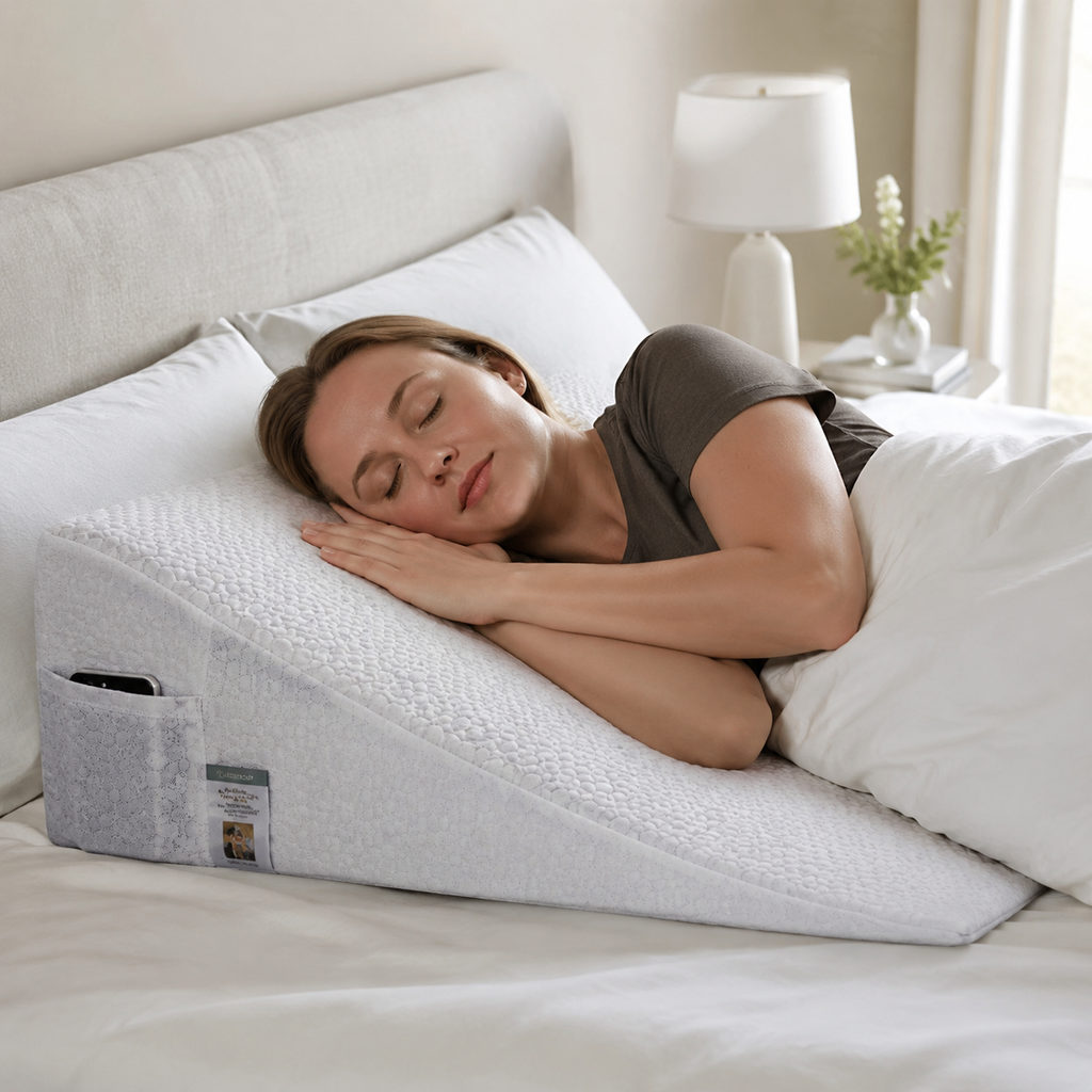 Best Wedge Pillow for Acid Reflux Relief 2 best wedge pillow for acid reflux — side sleeper using the pillow