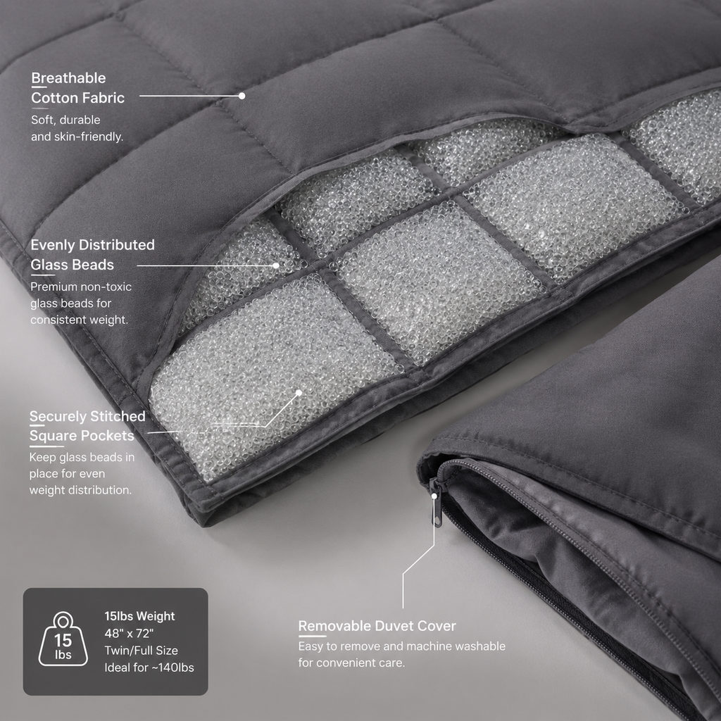 Best Weighted Blanket and How Heavy Is Right 2 best weighted blanket — weighted blanket glass bead pockets and cover detail