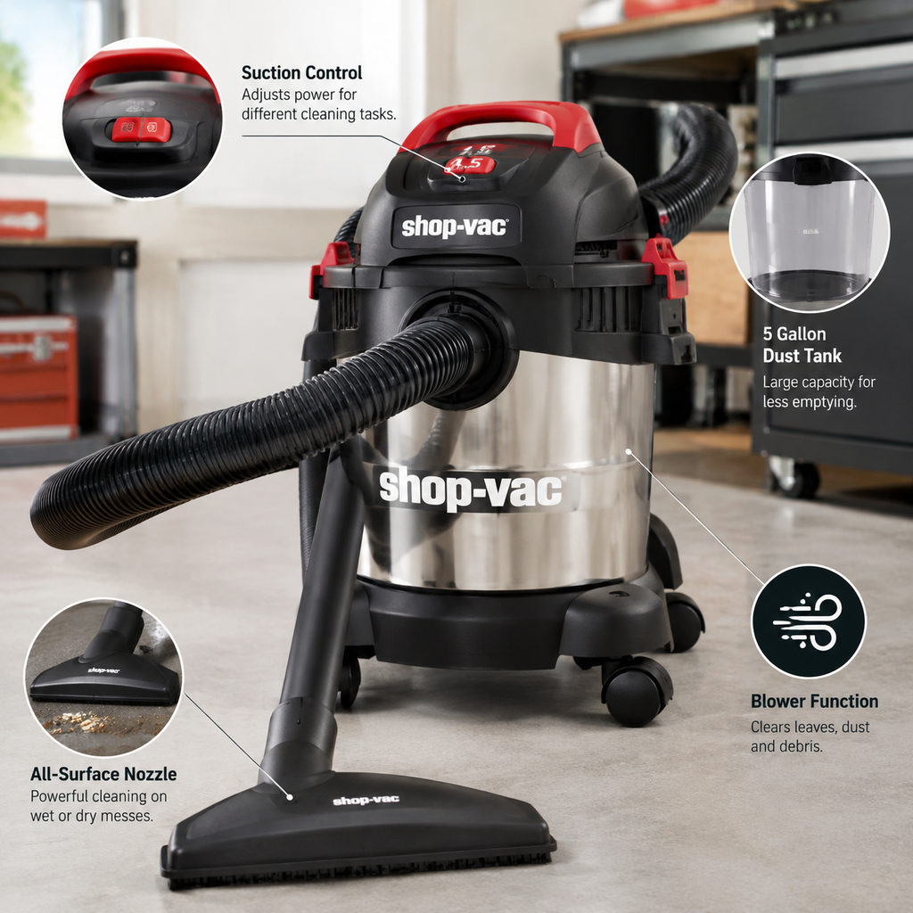 Best Wet Dry Vacuum for Spills and Workshop Messes 2 best wet dry vacuum — close-up of vacuum features and specs