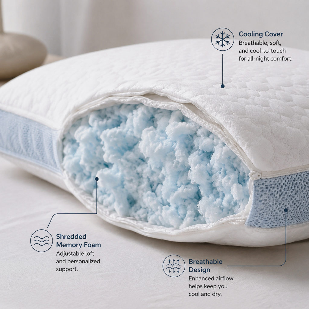 cooling pillow for night sweats — pillow fill and cooling cover detail