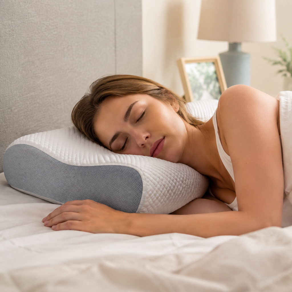 pillow for sleep apnea — side sleeper using the pillow